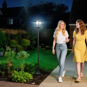 Outsunny Single Solar Lamp Post, 40 Lumens Garden Solar-Powered LED Streetlight Style Outdoor Light Waterproof 5-6 Hours with Base for Lawn Pathway Walkway 63"H, Black