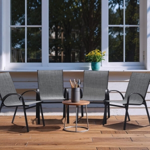 4-Piece Patio Chairs Set with Textilene Fabric, Armrest and High Backrest, Camping Chairs for Garden, Beach, Yard, 24.5" L x 24.5" W x 38" H, Gray