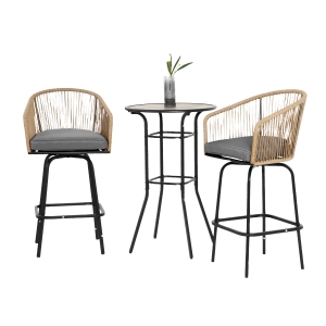 3-Piece Outdoor Bar Set with Ecoating Technology, Innovative Sling Fabric, Patio Bar Table and Swivel Chairs with DPC Wood-Like Top, Gray