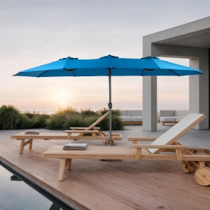14.8 ft Double-Sided Outdoor Patio Umbrella with Crank System, Steel Frame, Large Rectangular, 178.5" L x 105" W x 100.5" H, Dark Blue