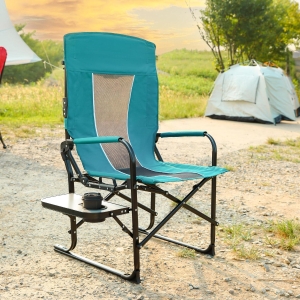 Camping Director's Chair with Side Table and Pocket, Steel Frame, Heavy Duty Oversized Portable Folding Chair, 25" L x 27.5" W x 43.5" H, Blue