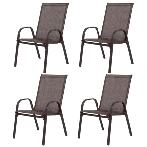 4-Piece Patio Chairs Set with Breathable Textilene Fabric, Armrests and Backrest, Camping Chairs for Garden, Pool, 24.5" L x 24.5" W x 38" H, Brown