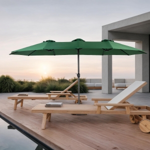 14.8ft Double-Sided Outdoor Patio Umbrella with Crank System, Steel Frame, Large Rectangular, 178.5" L x 105" W x 100.5" H, Dark Green