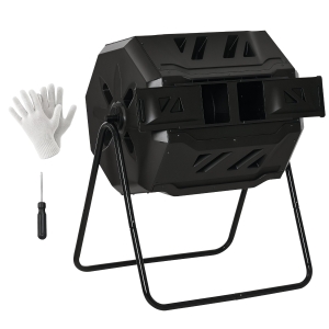 Outsunny Tumbling Compost Bin Outdoor 360° Dual Chamber Rotating Composter 43 Gallon, Black