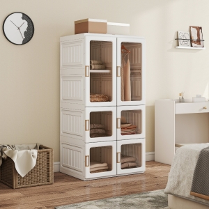 HOMCOM Portable Wardrobe, Foldable Plastic Closet with 5 Compartments, Hanging Rod and Magnetic Doors, White