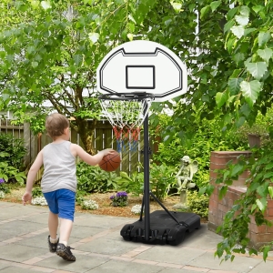 HOMCOM 51"-64" Height Adjustable Basketball System Poolside Hoop Stand Portable with Wheels