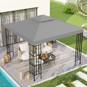 Outsunny 9.8' x 9.8' Square 2-Tier Gazebo Canopy Replacement Top Cover Outdoor Garden Sun Shade, Light Grey