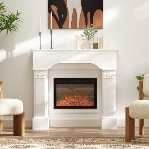 HOMCOM Baroque Fireplace Mantel, Freestanding Fireplace Surround for Electric Fireplaces, 43.25 Inch x 42.75 Inch, White
