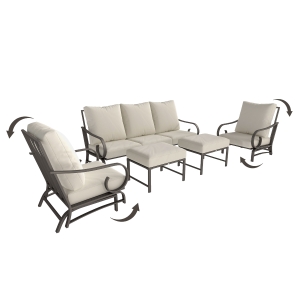 Outsunny 5 Piece Backyard Patio Furniture Set, Outdoor Furniture Set with 2 Rocking Chairs, 3-Seat Sofa, and 2 Ottomans, Beige