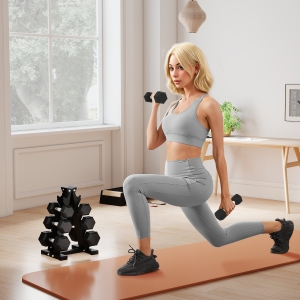 Soozier 100 LBS Hex Dumbbell Set with Rack, Rubber Coated Weights with Non-Slip Handles for Home Gym Strength Training