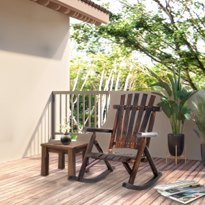 Outsunny Outdoor Rocking Chair, Wooden Adirondack Outdoor Rocker with High Back and Slatted Seat, Oversized Rustic Patio Rocking Chair for Garden, Porch, Yard, Balcony, Carbonized