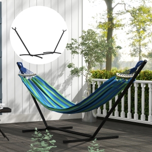 Outsunny 9.2'L Adjustable Hammock Stand Only, Heavy Duty Universal Garden Outdoor Camping Picnic Sun Bed Swing Metal Frame w/ Six Holes to Adjust, Black