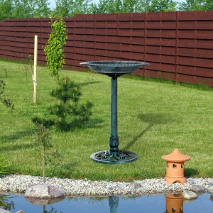 Outsunny 27'' Bird Bath Outdoor Resin Decor with Fleur De Lis Pattern, Time-Worn Finish