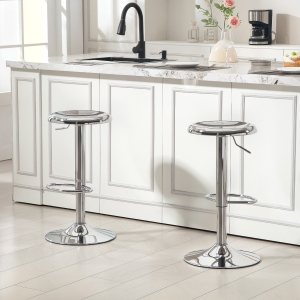 HOMCOM Steel Bar Stools Set of 2, Adjustable Counter Height Round Breakfast Barstools, Industrial Swivel Bar Chairs, Silver