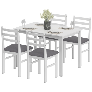 HOMCOM 5-Piece Small Kitchen Table Set for 4, Farmhouse Dining Table Set with Upholstered Chairs and Rubber Wood Legs, White