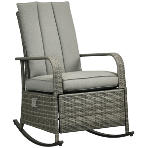 Outsunny PE Rattan Rocking Recliner with Footrest, Gray