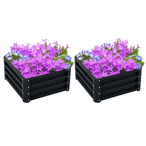 Outsunny 2pc 23.5" Elevated Herb & Vegetable Planting Box Kit w/ Versatile Uses, Dark Gray