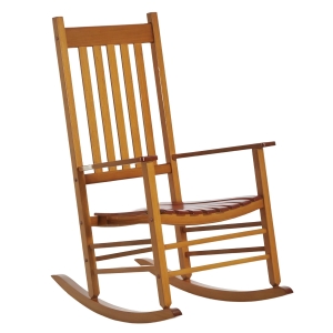 Outsunny Outdoor Rocking Chair, Patio Rocking Chair with Smooth Curves, High Density Wooden Rockers for Lawn Garden Porch, Supports Up to 350lbs, Natural