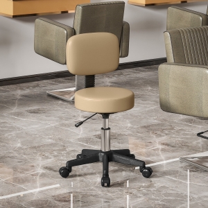 HOMCOM PU Leather Adjustable Rolling Stool, Round Swivel Drafting Stool with Back, Wheels, Light Brown