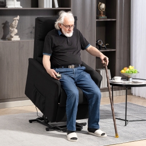 HOMCOM Lift Chair for Elderly, Power Chair Recliner with Remote Control, Side Pockets for Living Room, Black