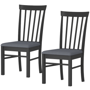 HOMCOM Wooden Dining Chairs Set of 2, Farmhouse Upholstered Kitchen Chairs with Rubber Wood Frame, Black and Gray