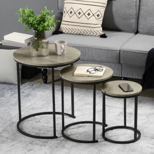 HOMCOM Nesting Tables Set of 3, Round Coffee Table, Stacking Side Tables with Steel Frame for Living Room