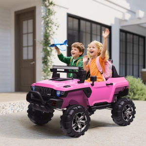 Aosom 2-Seater Kids Ride On Police Car, 12V 7AH Remote Control Police Truck Electric Car for Toddlers with LED Lights, Big Off-road Wheels, 4 Shock Absorbers, MP3, Storage, Pink