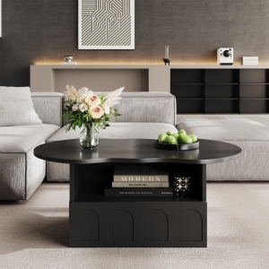 Cloud Coffee Table with Drawer and Open Storage, Particle Board and Modern Design, Easy to Install, 39.5" L x 23.5" W x 15" H, Black