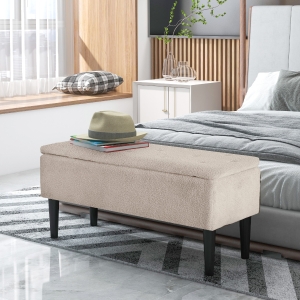 HOMCOM Modern Storage Bench, Ottoman with Storage and Lamb's Wool Upholstery for Living Room, Bedroom, Cream White