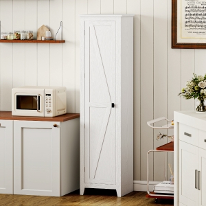 HOMCOM 67" Farmhouse Kitchen Pantry Storage Cabinet with Barn Door, Kitchen Pantry Cabinet with Adjustable Shelves, White