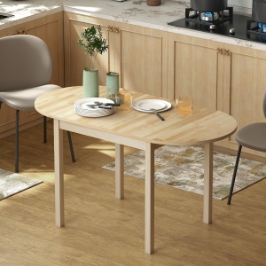 HOMCOM Solid Wood Kitchen Table, Drop Leaf Tables for Small Spaces, Folding Dining Table, Natural