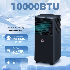 HOMCOM 10000 BTU Portable Air Conditioner with Fan & Dehumidifier Mode, Quiet AC Unit with Remote Control, 24-Hour Timer, Black