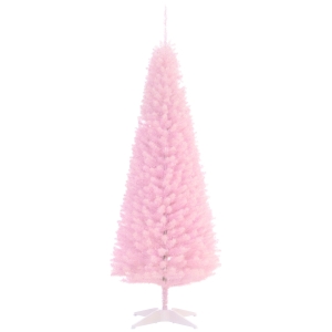 HOMCOM 5' Artificial Pencil Christmas Tree, Slim Xmas Tree with 294 Realistic Branch Tips and Plastic Stand, Pink