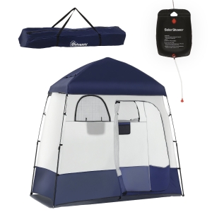 Outsunny Two Room Pop Up Shower Tent with Shower Bag, Floor and Carry Bag, Blue