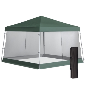 Outsunny Slant Leg Pop Up Canopy Tent with Netting and Carry Bag, Instant Sun Shelter, Tents for Parties, Height Adjustable, for Outdoor, Garden, Patio, (11.5'x11.5' Base / 10'x10' Top), Green