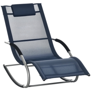 Outsunny Zero Gravity Rocking Chair Outdoor Chaise Lounge Chair Recliner Rocker with Detachable Pillow and Weather-Fighting Fabric for Patio, Deck, Pool, Navy Blue