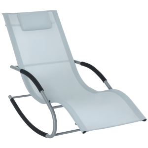 Outsunny Zero Gravity Rocking Chair Outdoor Chaise Lounge Chair Recliner Rocker with Detachable Pillow and Weather-Fighting Fabric for Patio, Deck, Pool, Gray