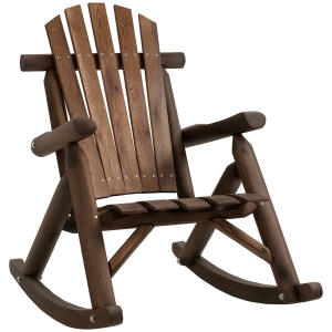 Outsunny Outdoor Wooden Rocking Chair, Single-Person Adirondack Rocking Patio Chair with Rustic High Back, Slatted Seat and Backrest for Indoor, Backyard, Garden, Carbonized