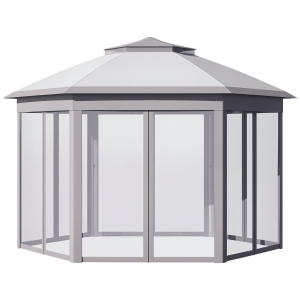 Outsunny 11' x 13' Pop Up Gazebo Canopy Tent with Zippered Mesh Sidewalls and Carrying Bag, Event Tent Shelter for Patio Garden Backyard, Gray
