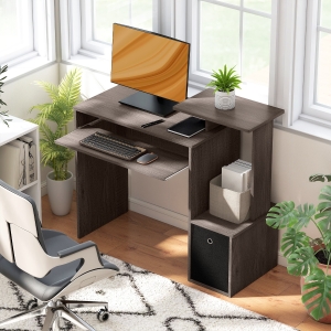 HOMCOM Computer Desk with Sliding Keyboard Tray Storage Drawer Shelf Home Office Workstation Grey