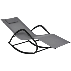 Outsunny Rocking Chair, Zero Gravity Patio Chaise Sun Lounger, Outdoor Rocker, UV Water Resistant, Pillow for Sunbathing, Lawn, Garden or Pool, Gray