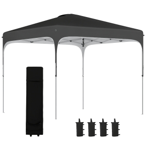 Outsunny 8' x 8' Pop Up Canopy Tent with Wheeled Carry Bag and 4 Sand Bags, Instant Sun Shelter, Tents for Parties, Height Adjustable, for Outdoor, Garden, Patio, Black