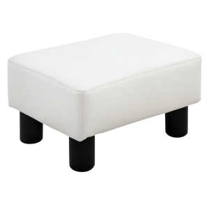 HOMCOM Ottoman Foot Rest, Small Foot Stool with Faux Leather Upholstery, Rectangular Ottoman Footrest with Padded Foam Seat and Plastic Legs, Bright White