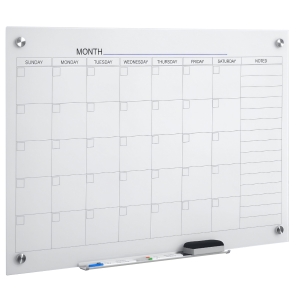 Vinsetto 35"x23" Dry Erase Wall Calendar Glass Whiteboard Monthly Planner for Homeschool Supplies & Home Office Organization with 4 Markers and 1 Eraser,Frameless