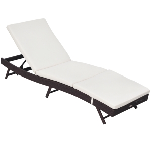 Outsunny Patio Chaise Lounge, Pool Chair with 5 Position Adjustable Backrest & Cushion, Outdoor PE Rattan Wicker Sun Tanning Seat, 78.75" x 24.75" x 35", Brown