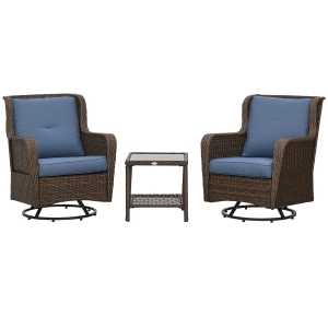 Outsunny Patio Bistro Set, Porch Furniture with 360° Rotation & Rocking Function, 28.25"x30.75"x36.25", Dark Blue
