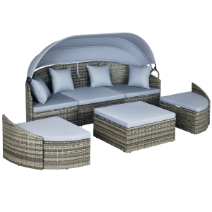 Outsunny Convertible Rattan Daybed Sectional, Light Grey