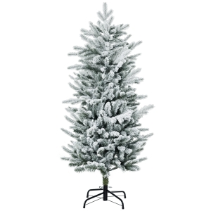 HOMCOM 4.5' Artificial Flocked Christmas Trees, with Snow Frosted Branches, Auto Open, Steel Base