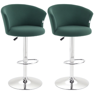 HOMCOM Adjustable Bar Stools Set of 2, Velvet Upholstered Counter Height Barstool with Swivel Seat, Wing Back, Dark Green