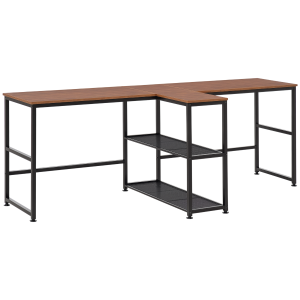 HOMCOM 83" Two Person Computer Desk with 2 Storage Shelves, Double Desk Workstation with Book Shelf,  Long Desk Table for Home Office, Dark Walnut
